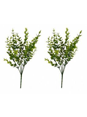 UV Resistant Faux Boxwood Eucalyptus Stems Set of 2 Artificial Greenery Bushes F